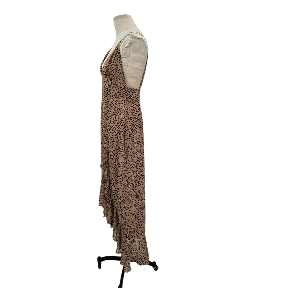 Majorelle Loreto Dress Long Side Slit Ruffle Natural‎ Leopard Print Size Medium